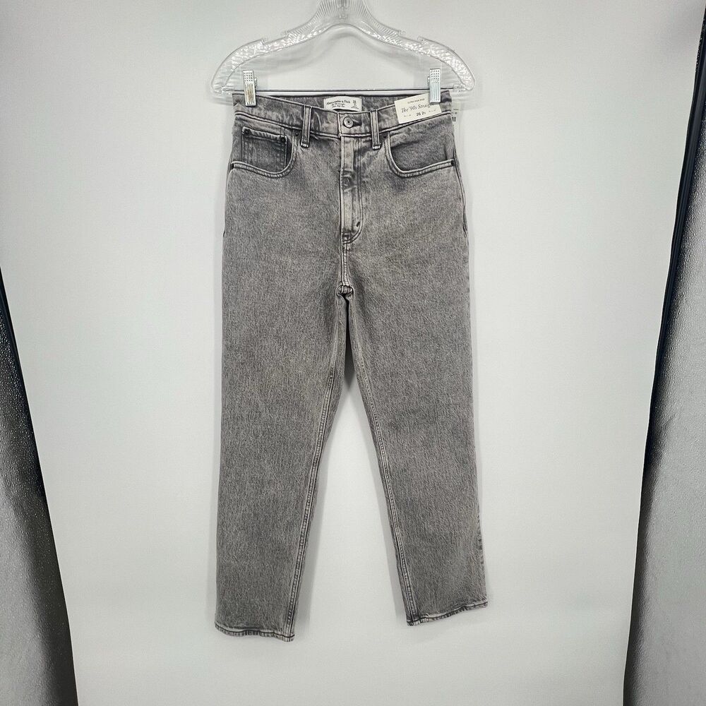Abercrombie Fitch Ultra High Rise 90s Straight Jeans Sz 26/2 Short Light Gray